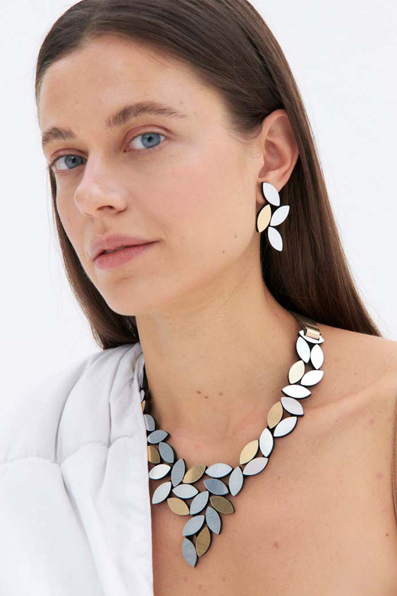 Kate Leaves Earrings Medium - Silver+Gold
