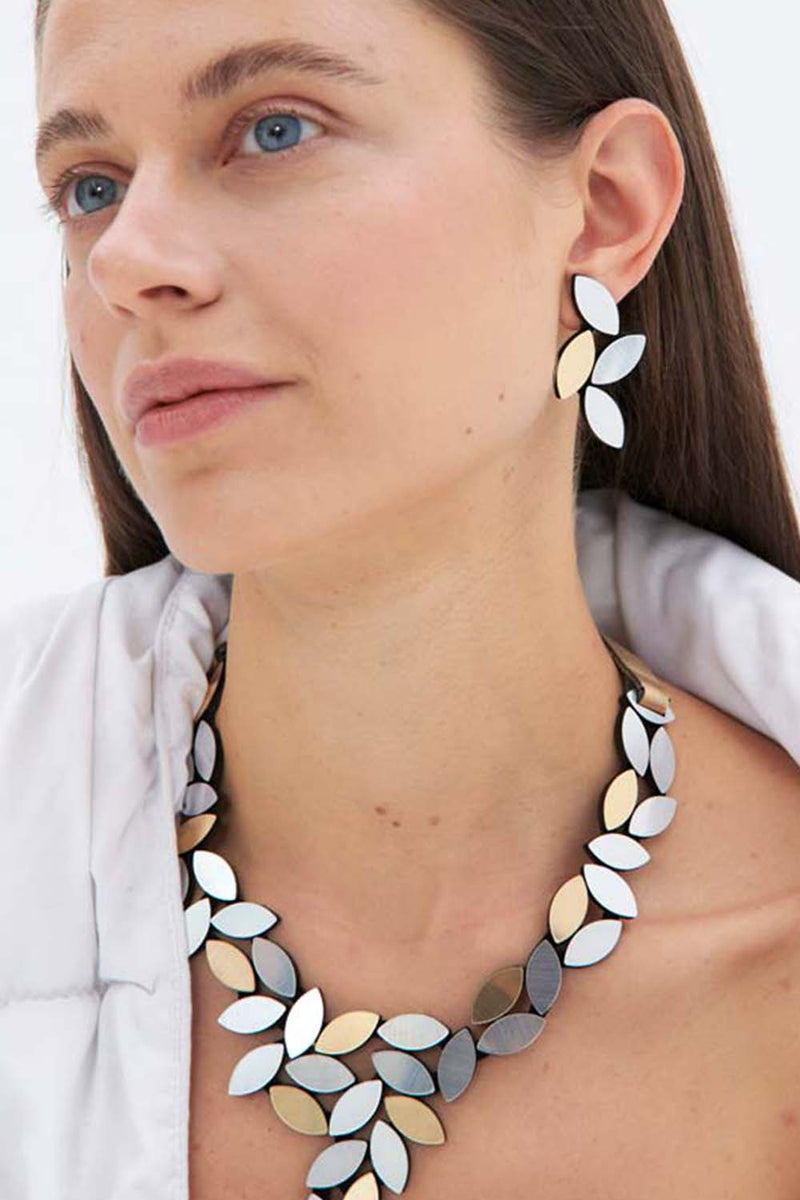 Kate Leaves Earrings Medium - Silver+Gold