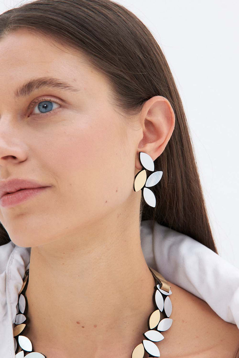 Kate Leaves Earrings Medium - Silver+Gold