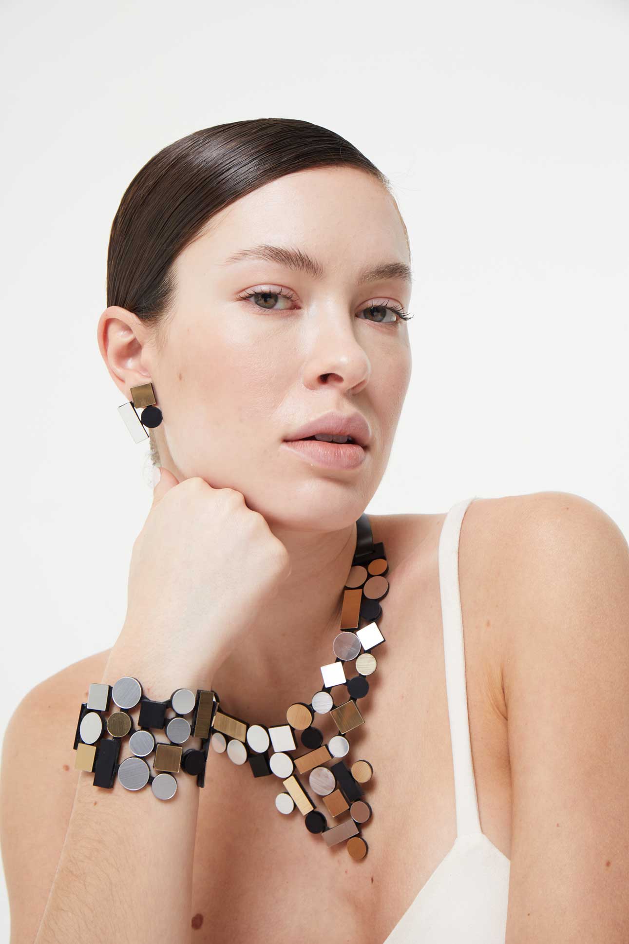 Pendientes Bauhaus Pequeños - Plata/Oro/Negro
