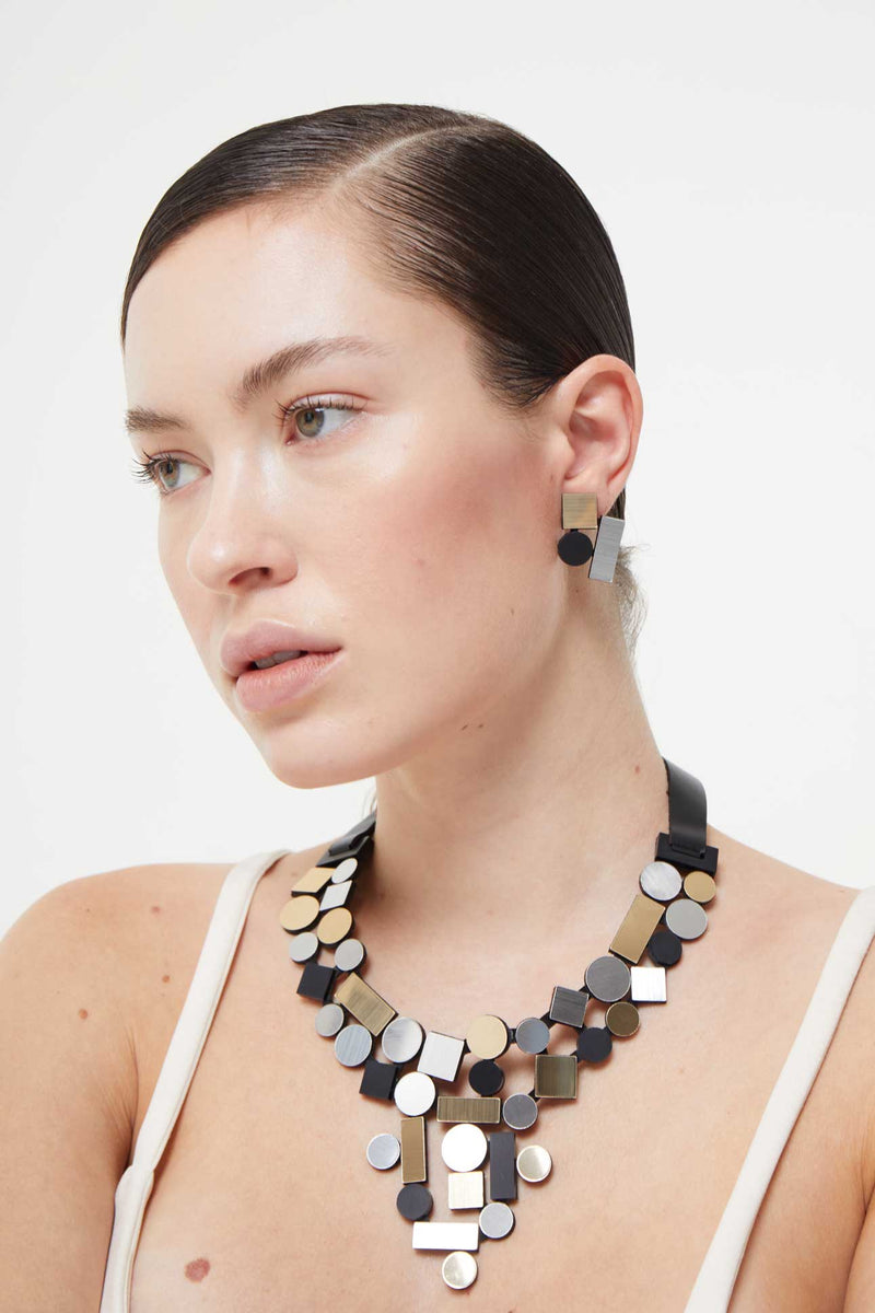 Boucles d'oreilles Bauhaus Petites - Argent, Noir et Or