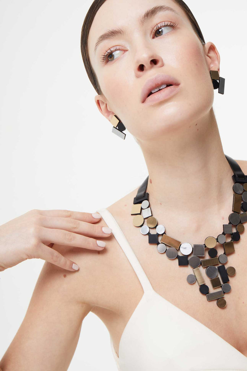 Boucles d'oreilles Bauhaus Petites - Argent, Noir et Or