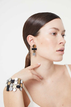 Boucles d'oreilles Bauhaus Grande - Argent, Noir et Or