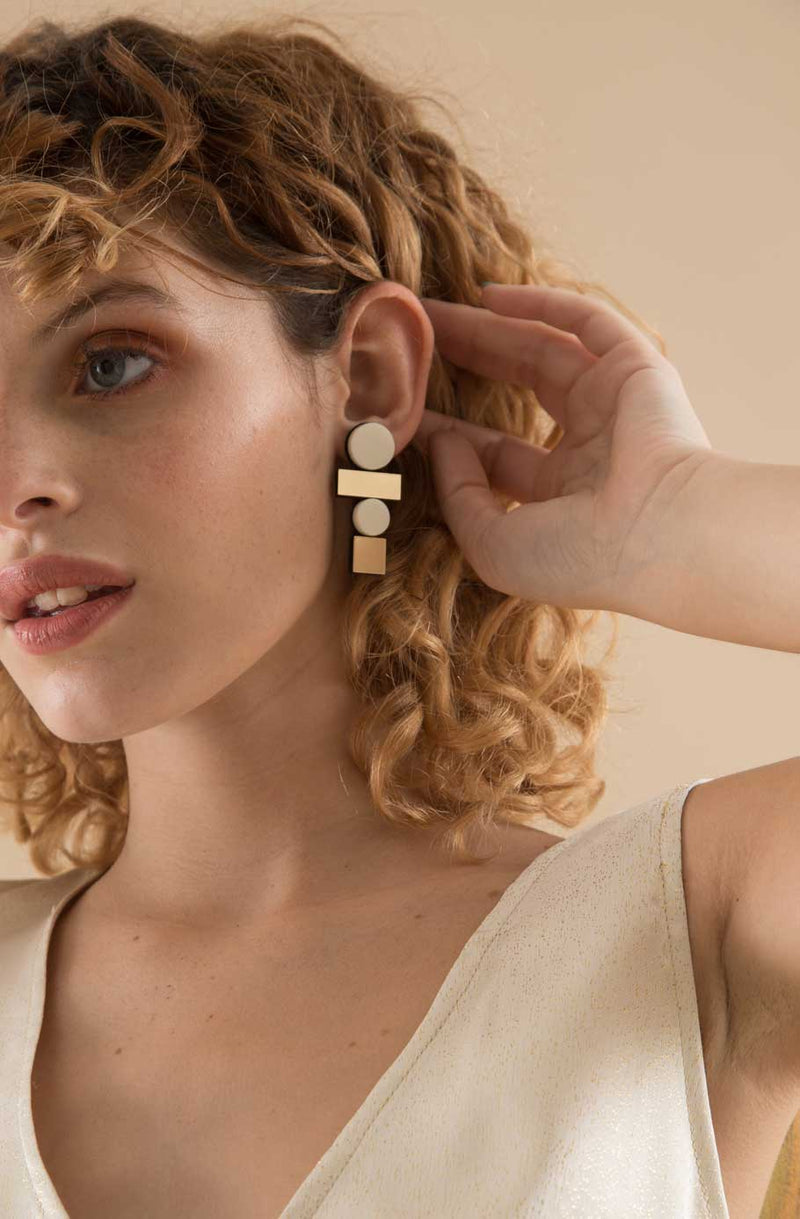 Bauhaus Earrings Large - Ivory & Gold