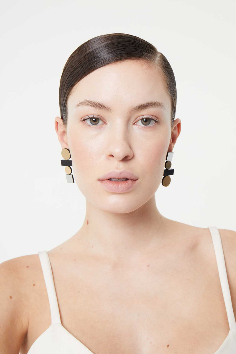Boucles d'oreilles Bauhaus Grande - Argent, Noir et Or