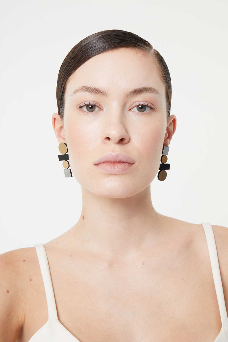 Boucles d'oreilles Bauhaus Grande - Argent, Noir et Or
