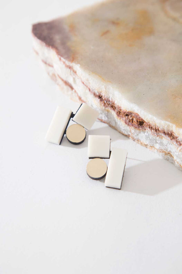 Bauhaus Earrings Small - Ivory & Gold