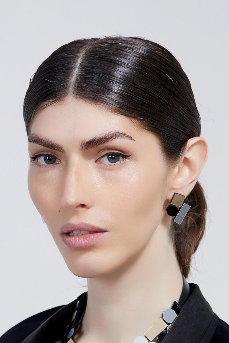 Boucles d'oreilles Bauhaus Petites - Argent, Noir et Or