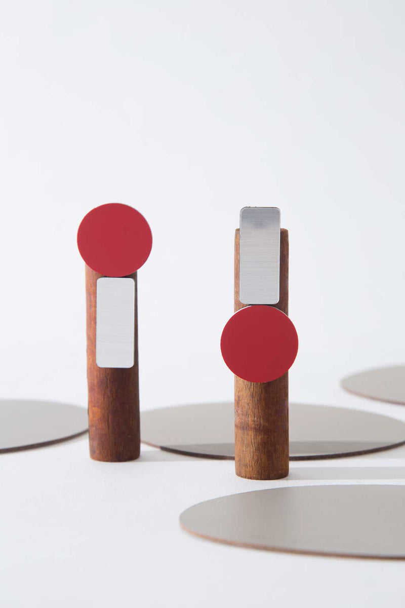 Pendientes Bauhaus - Plata y Rojo