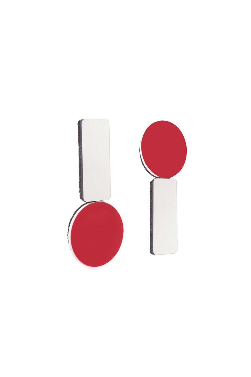 Bauhaus Earrings A - Silver & Red