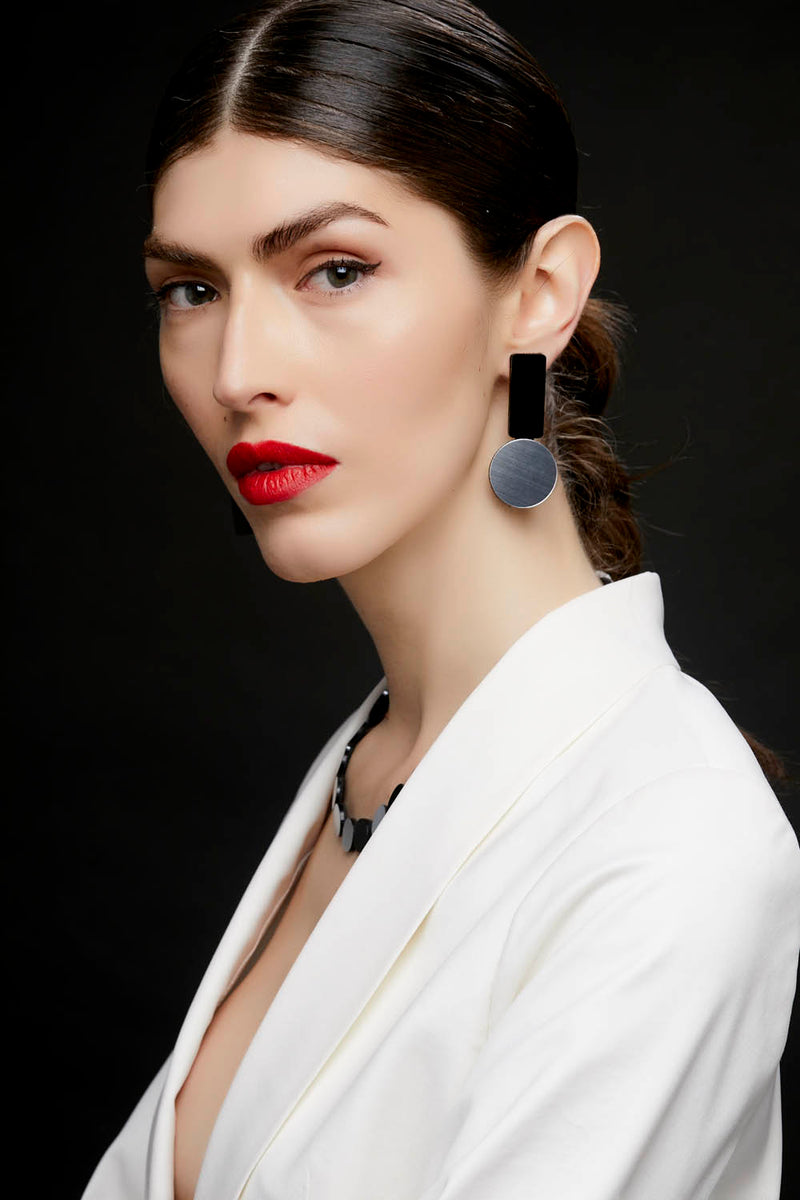 Bauhaus Earrings A - Silver & Black