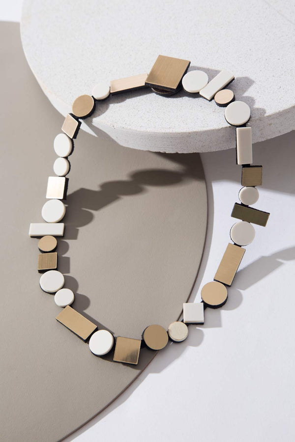 Bauhaus Halskette Rund - Elfenbein &amp; Gold
