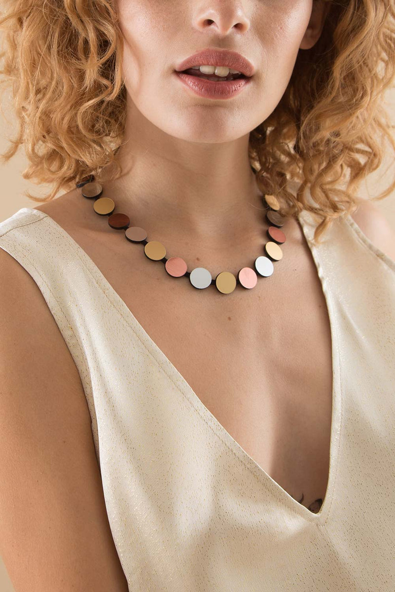 Abstraction Necklace Simple Strand - Silver+Gold+Rose Gold
