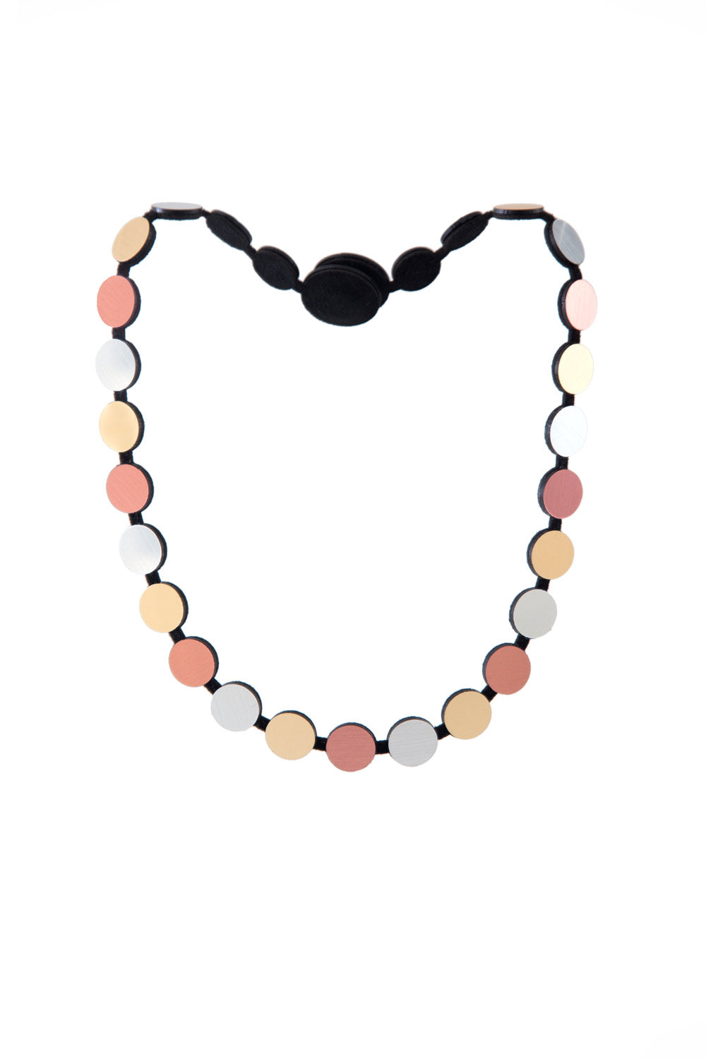 Abstraction collection strand necklace in metallic acrylic and suede, handmade in Argentina