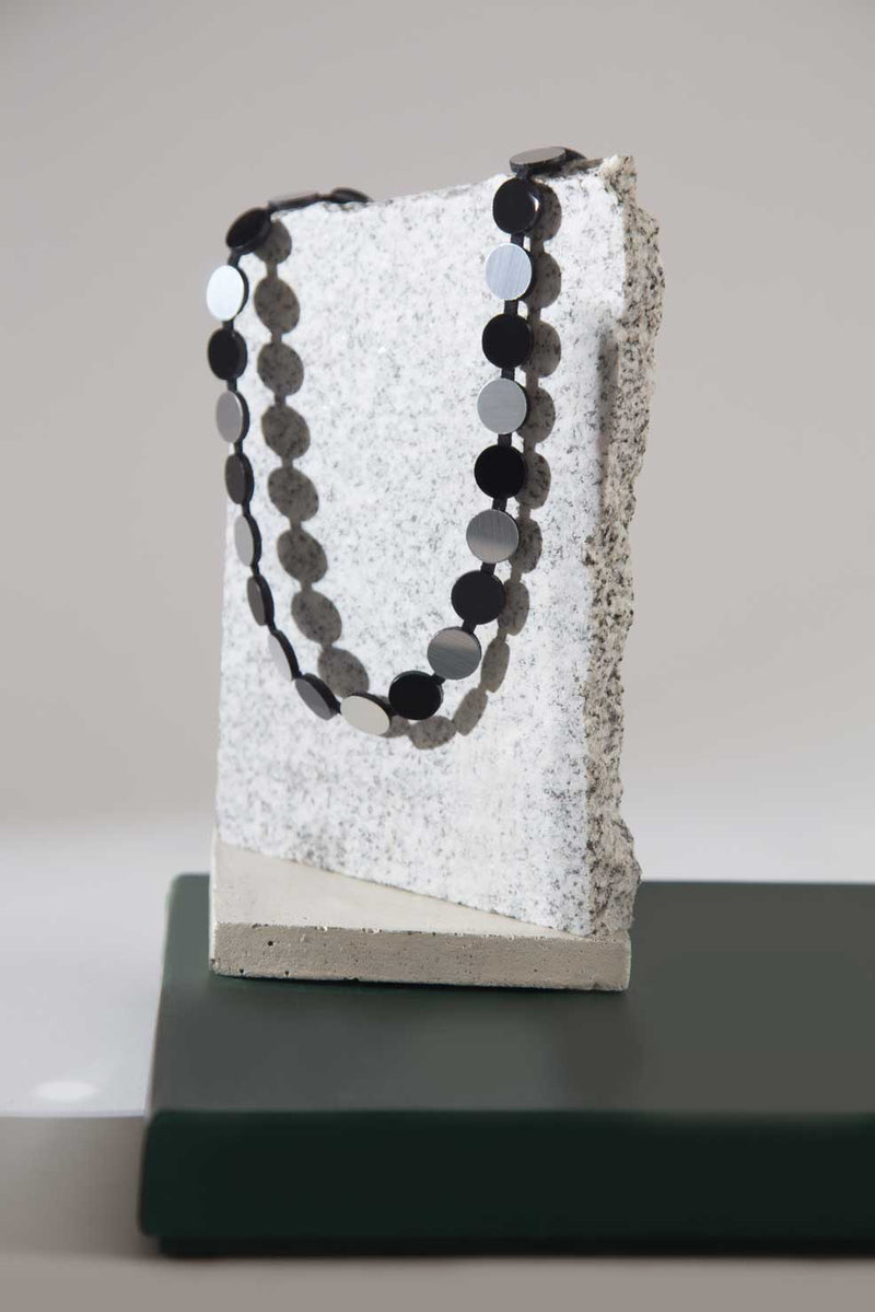 Abstraction Necklace Simple Strand - Silver & Black