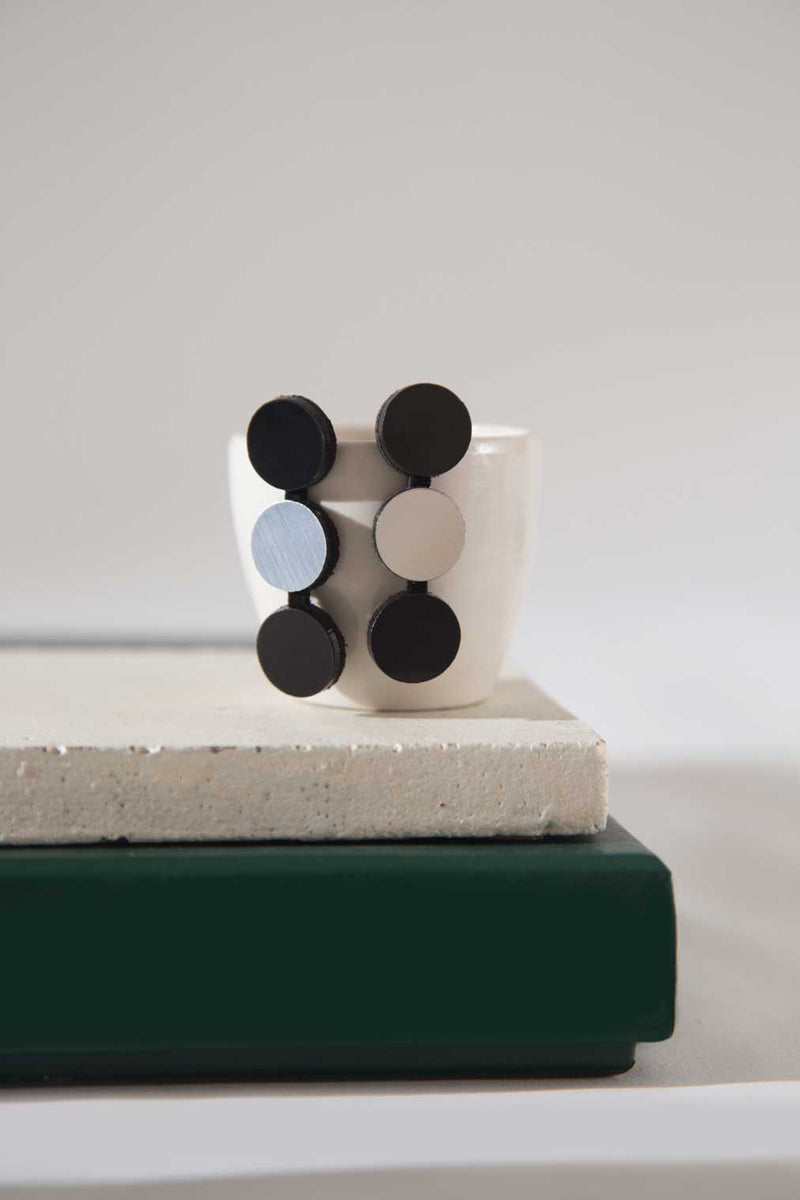 Abstraction Earrings 3 Dots - Silver & Black