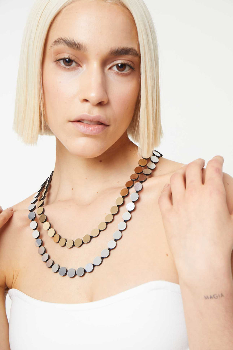 Abstraction Necklace Double Layer - Silver+Gold