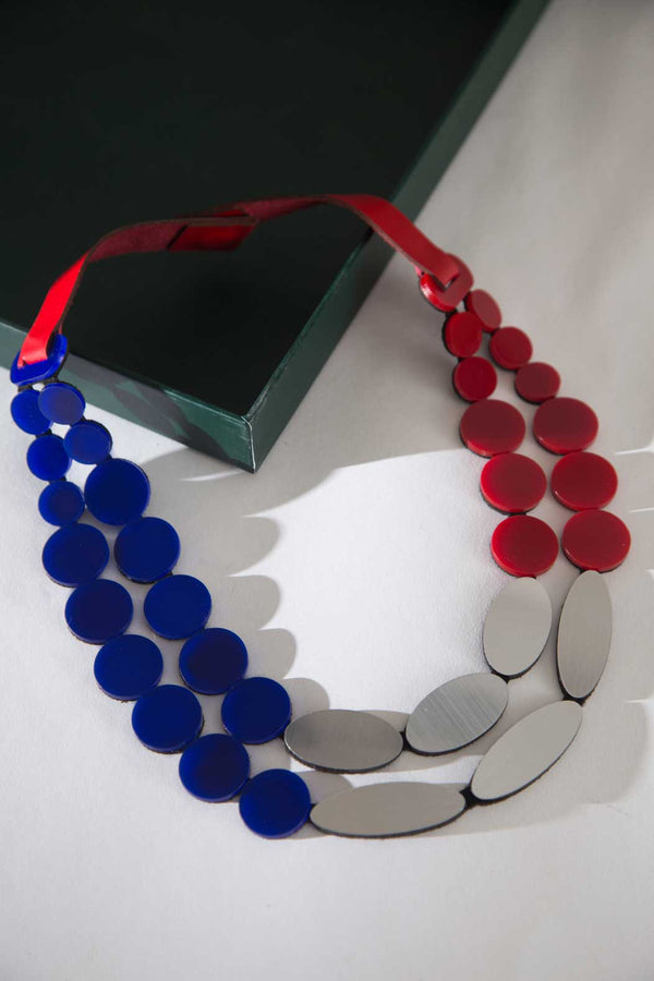 Iris Necklace - Silver + Red + Blue