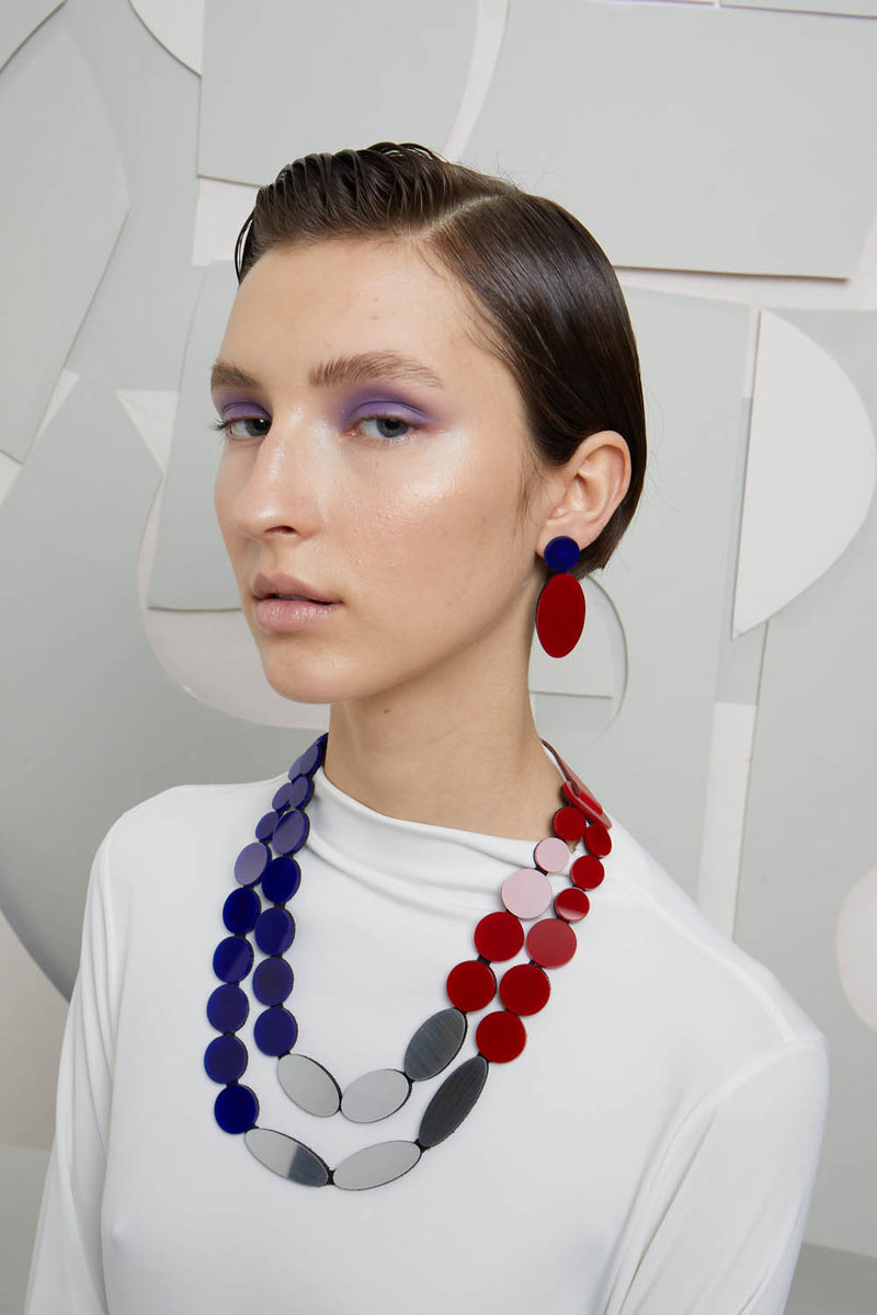 Collar Iris - Rojo + Plata + Azul