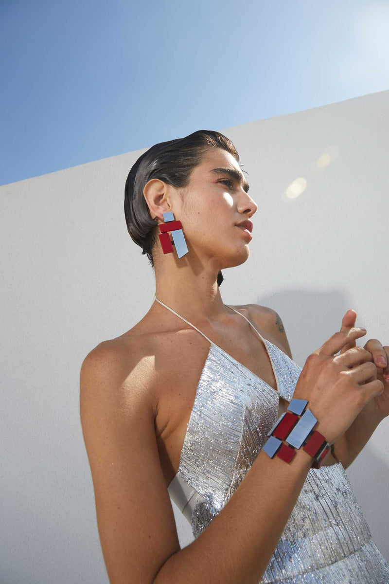 Piet Earrings - Silver & Red