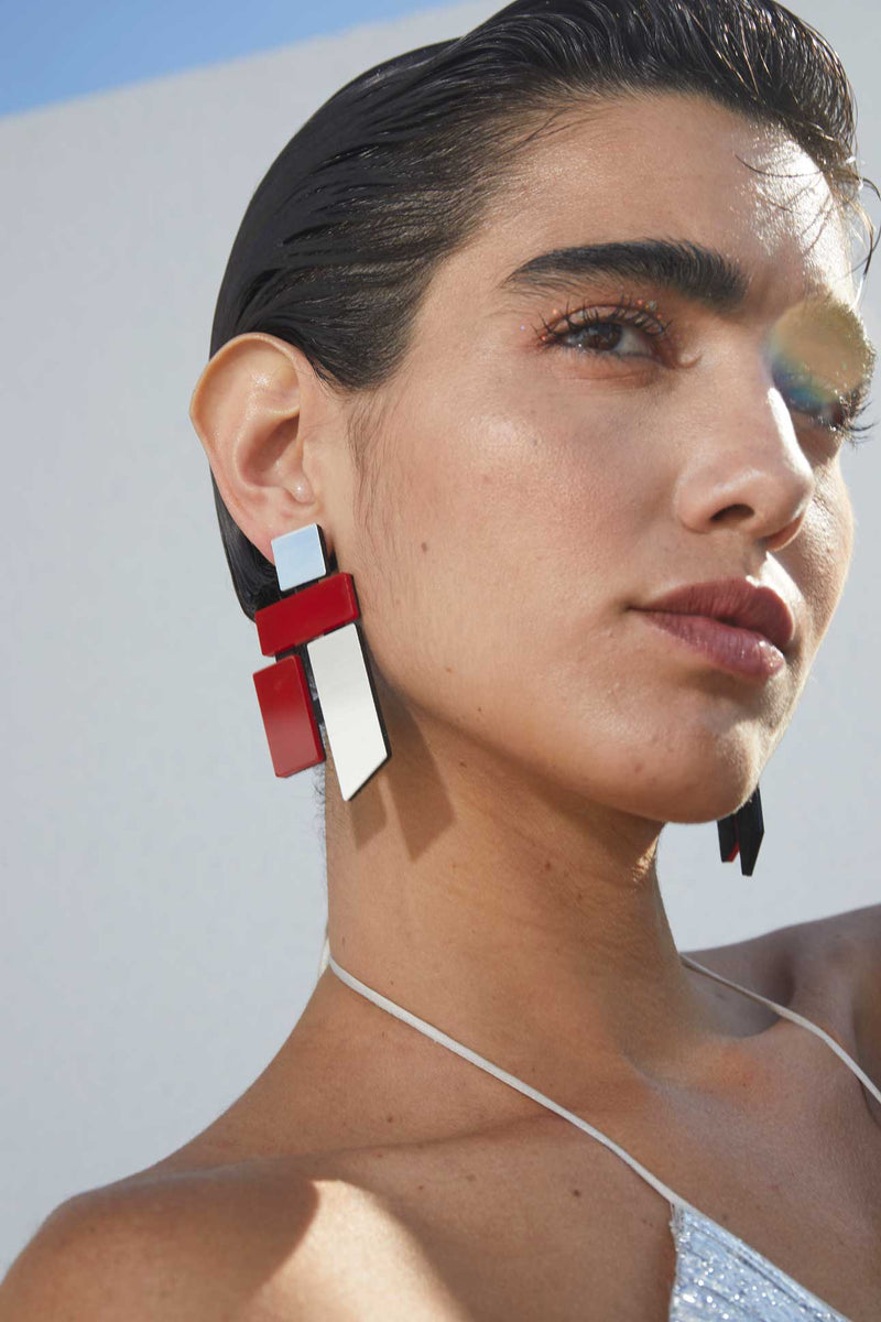 Piet Earrings - Silver & Red