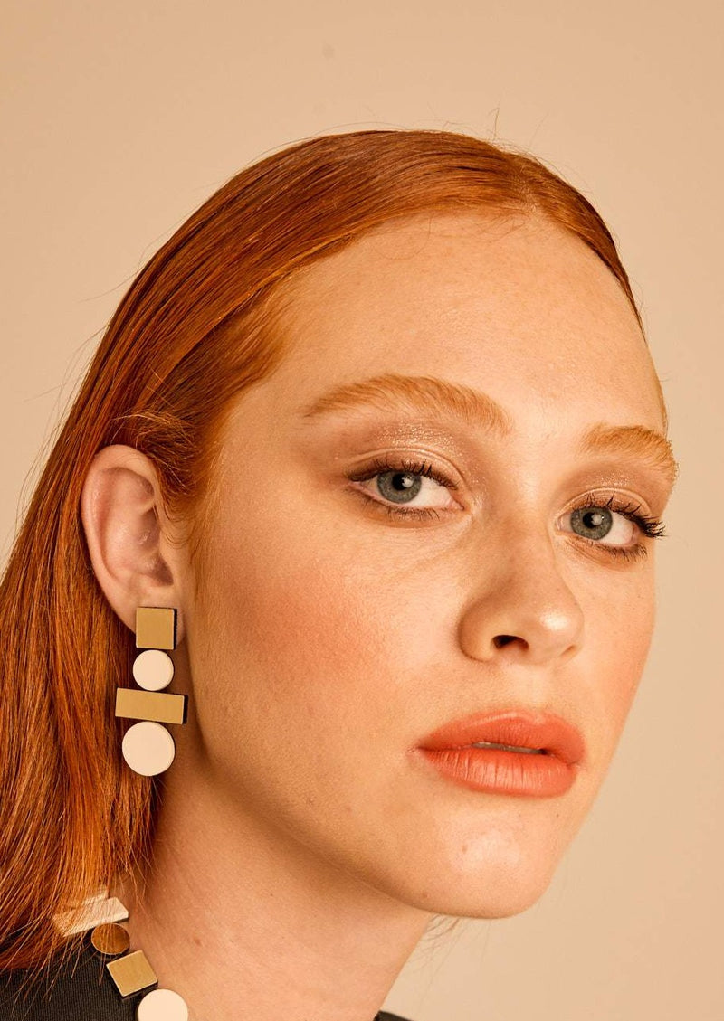 Bauhaus Earrings Large - Ivory & Gold