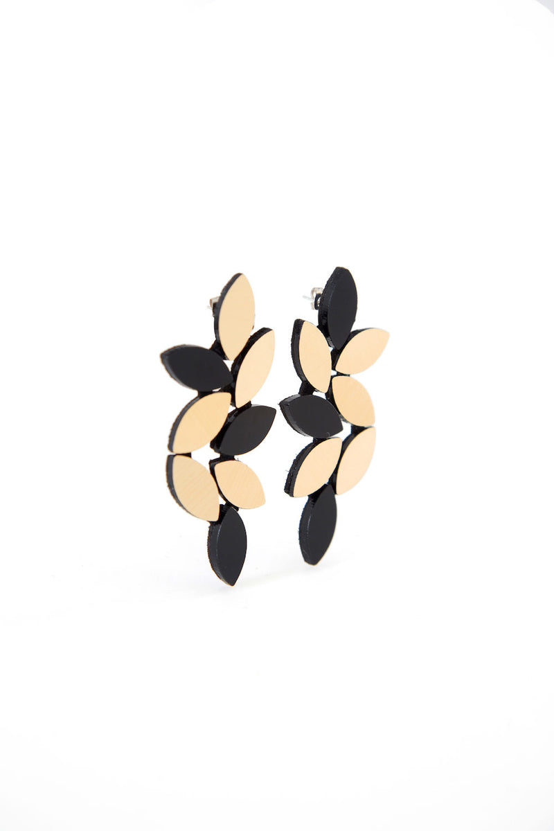 Kate Leaves Earrings Large Black & Gold