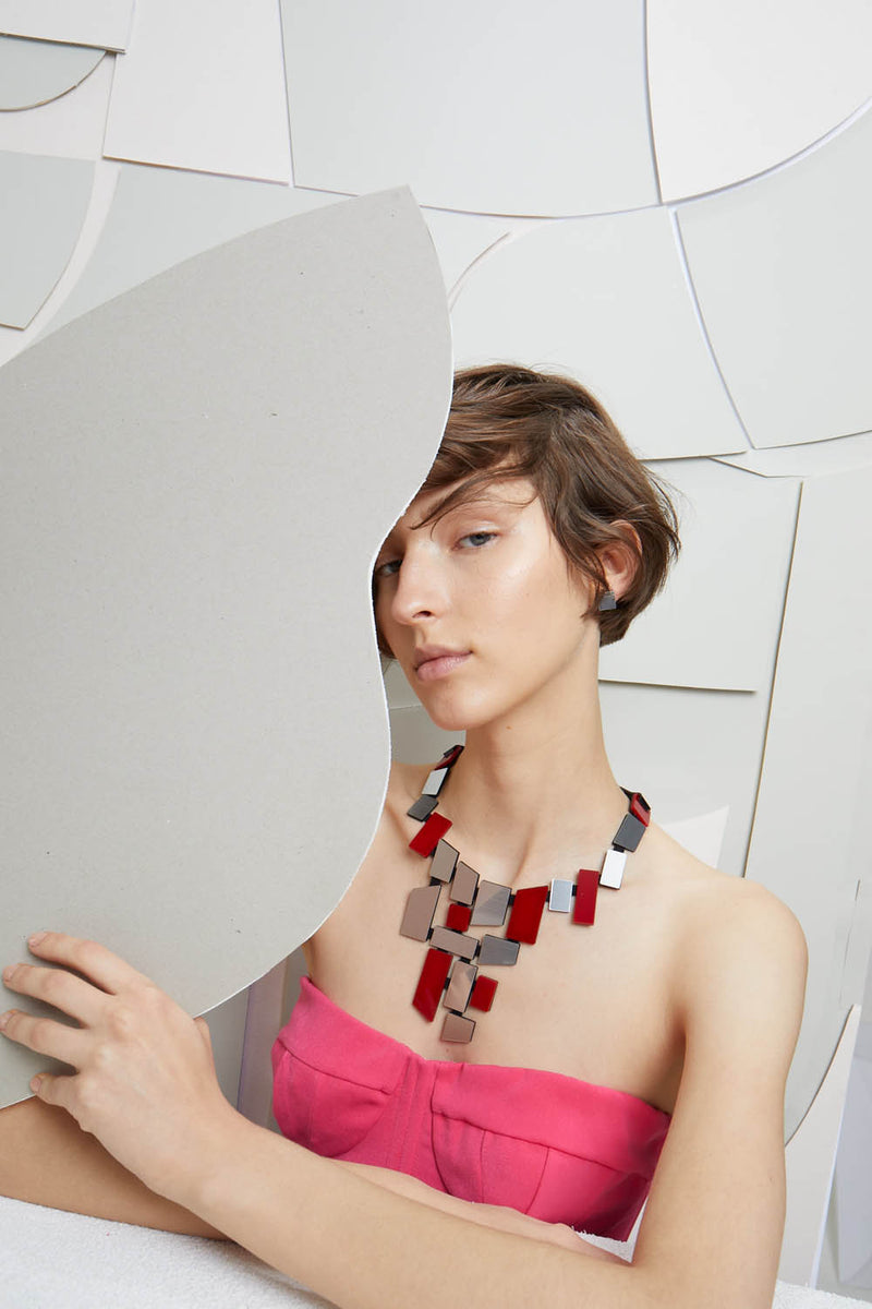 Piet V Necklace - Silver & Red