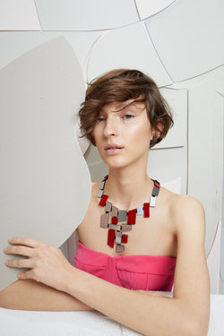 Piet V Necklace - Silver & Red