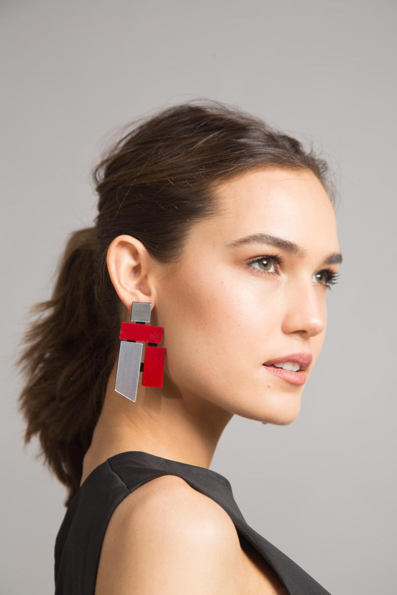 Piet Earrings - Silver & Red