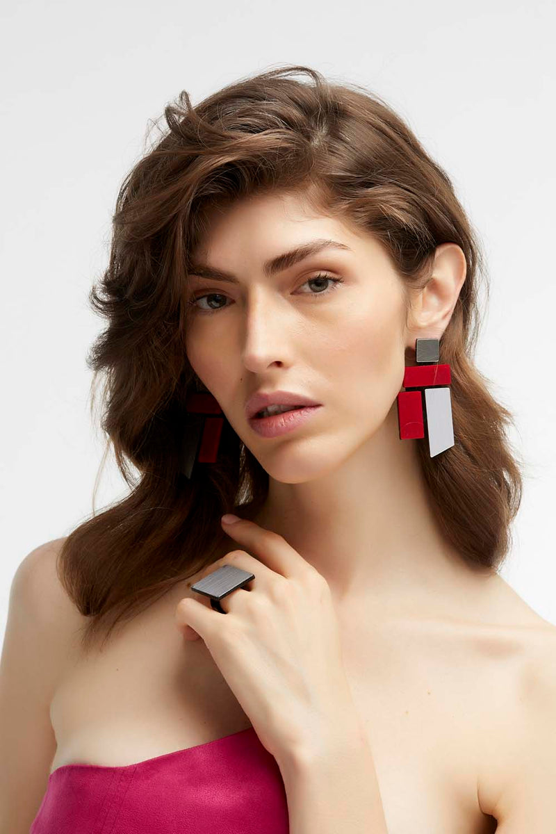 Piet Earrings - Silver & Red