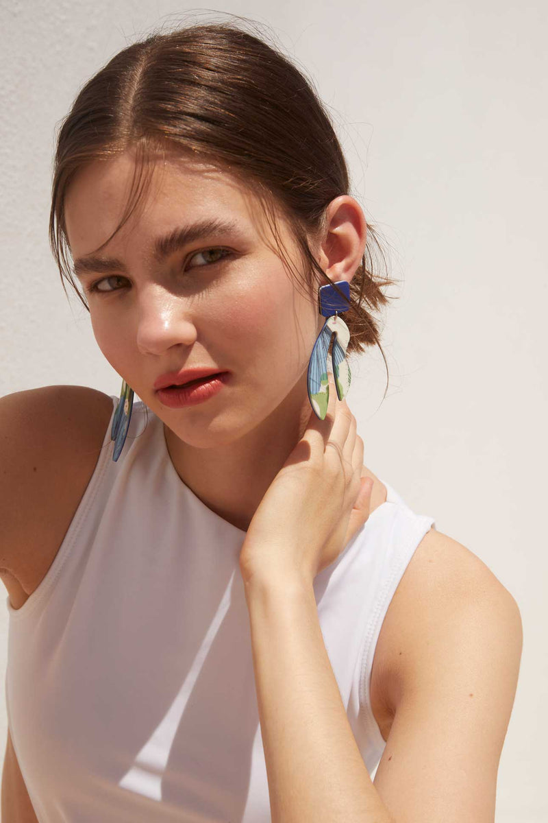 Prints Spring Algae Earrings - Cool Colors