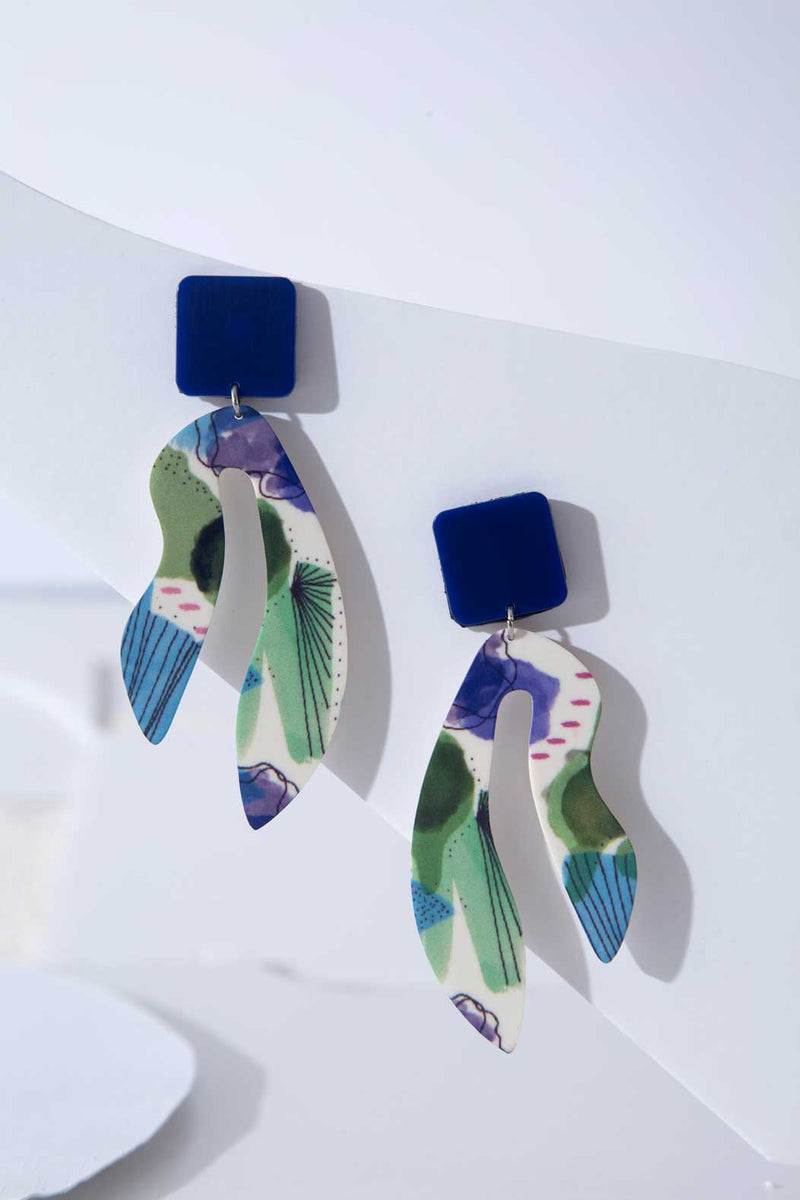 Prints Spring Algae Earrings - Cool Colors
