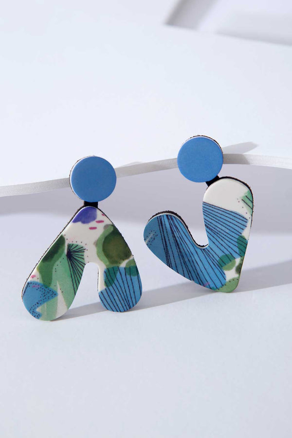 Prints Spring Heart Earrings - Cool Colors