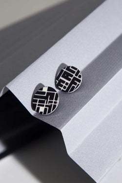 Pré-commander! Boucles d'oreilles Bauhaus A - Argent & Noir