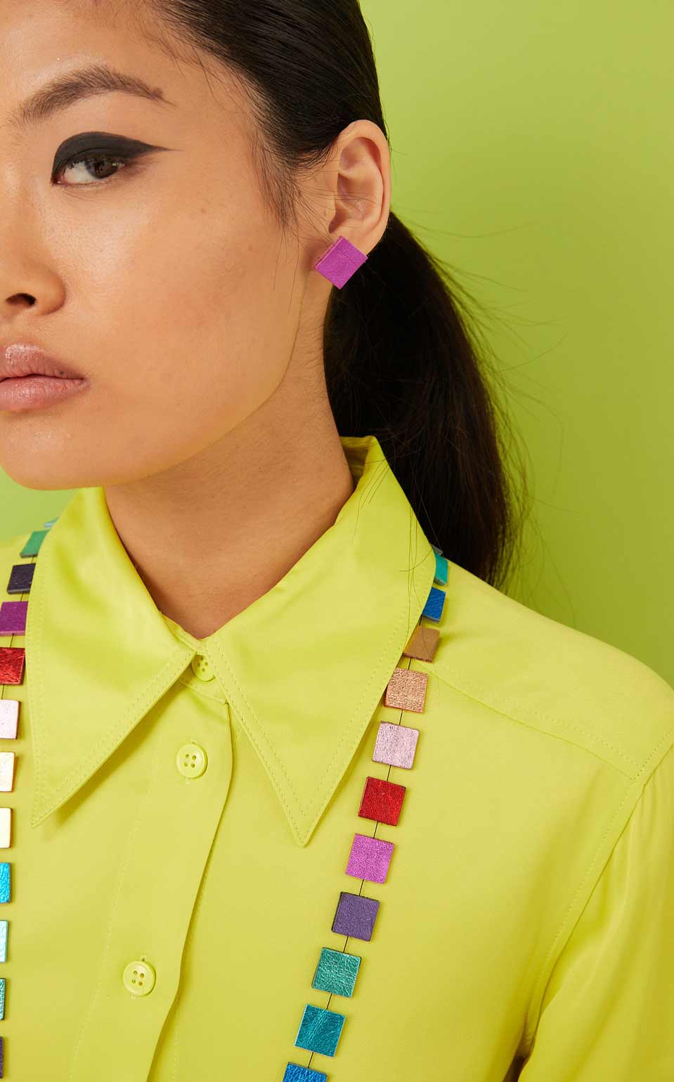 Rainbow square statement earrings, handmade in our Buenos Aires atelier