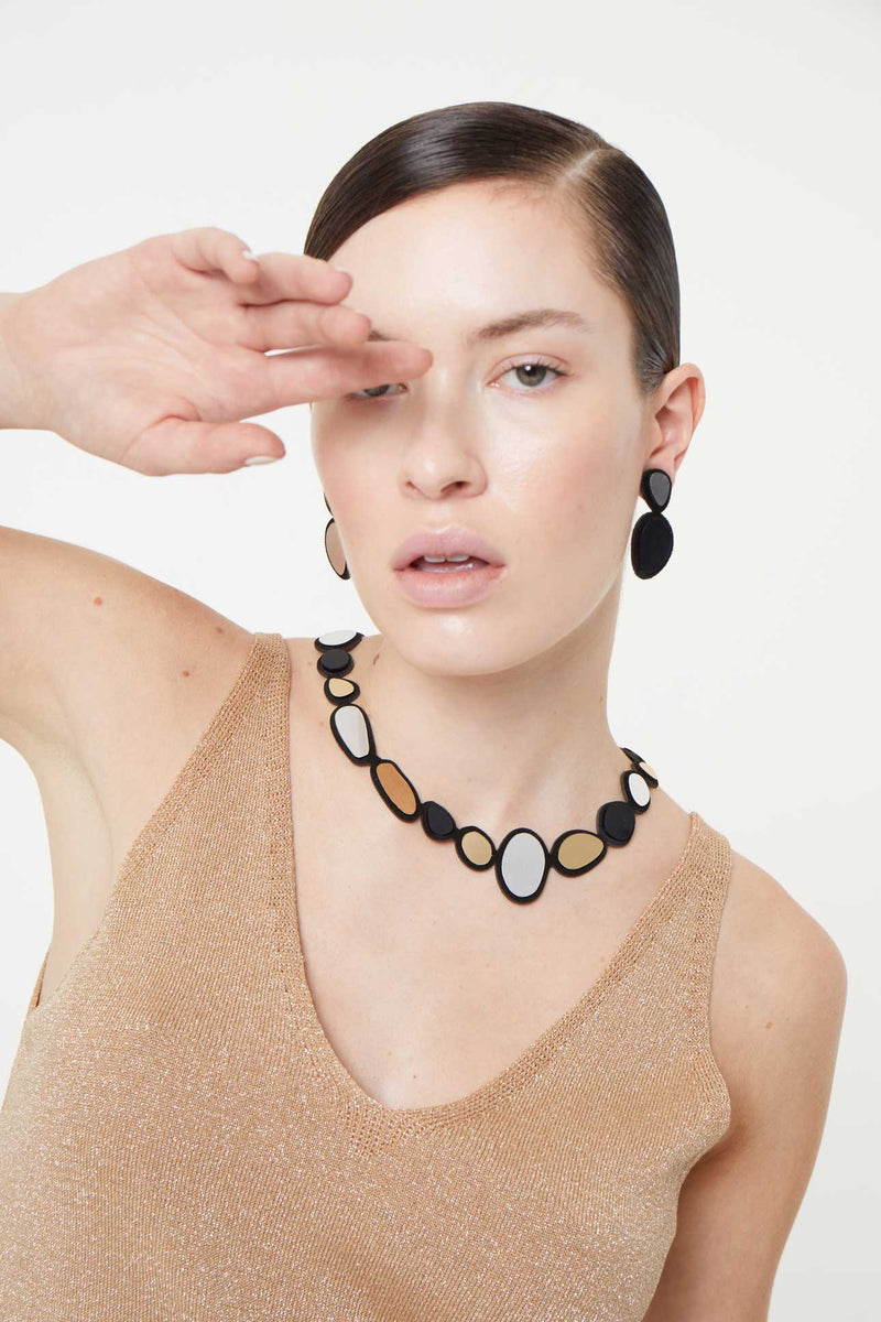 Steinkette Klein Silber+Schwarz+Gold 