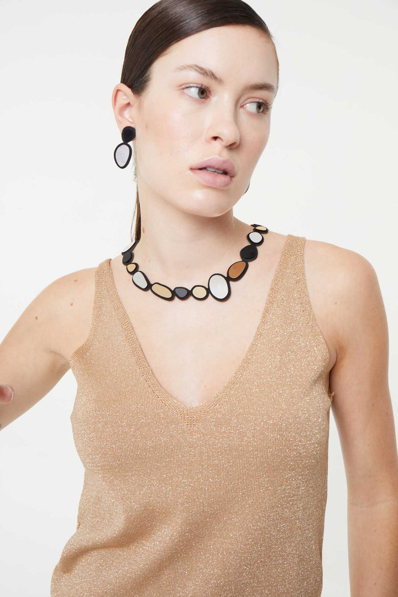 Steinkette Klein Silber+Schwarz+Gold 