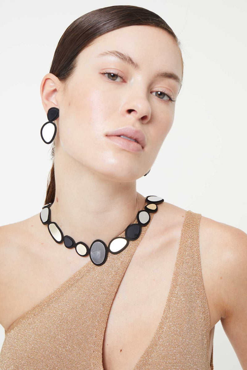 Steinkette Klein Silber+Schwarz+Gold 