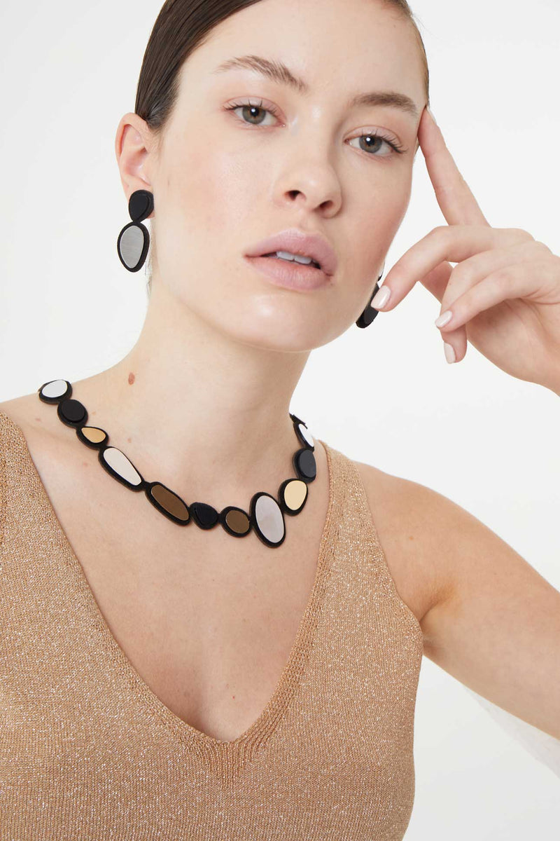 Collar Stone Small - Plata+Oro+Negro