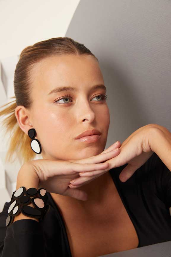 Stone Earrings - Silver+Black