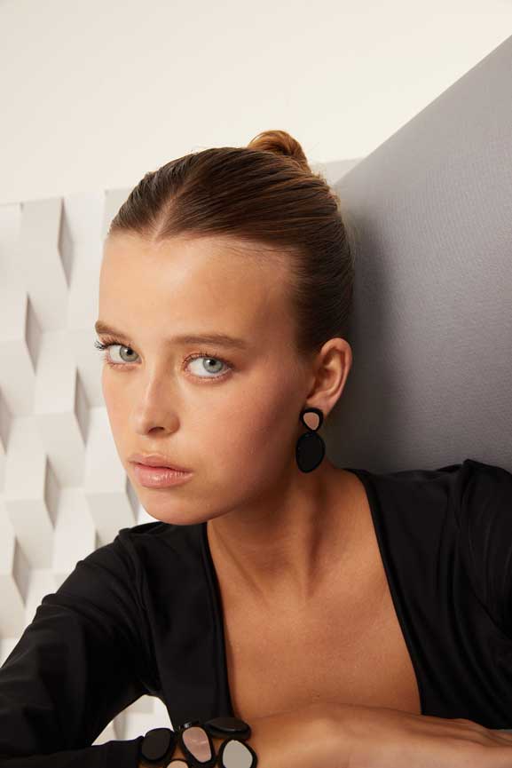 Boucles d'Oreilles Pierre - Argent+Noir