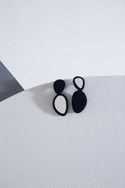 Stone Earrings - Silver+Black