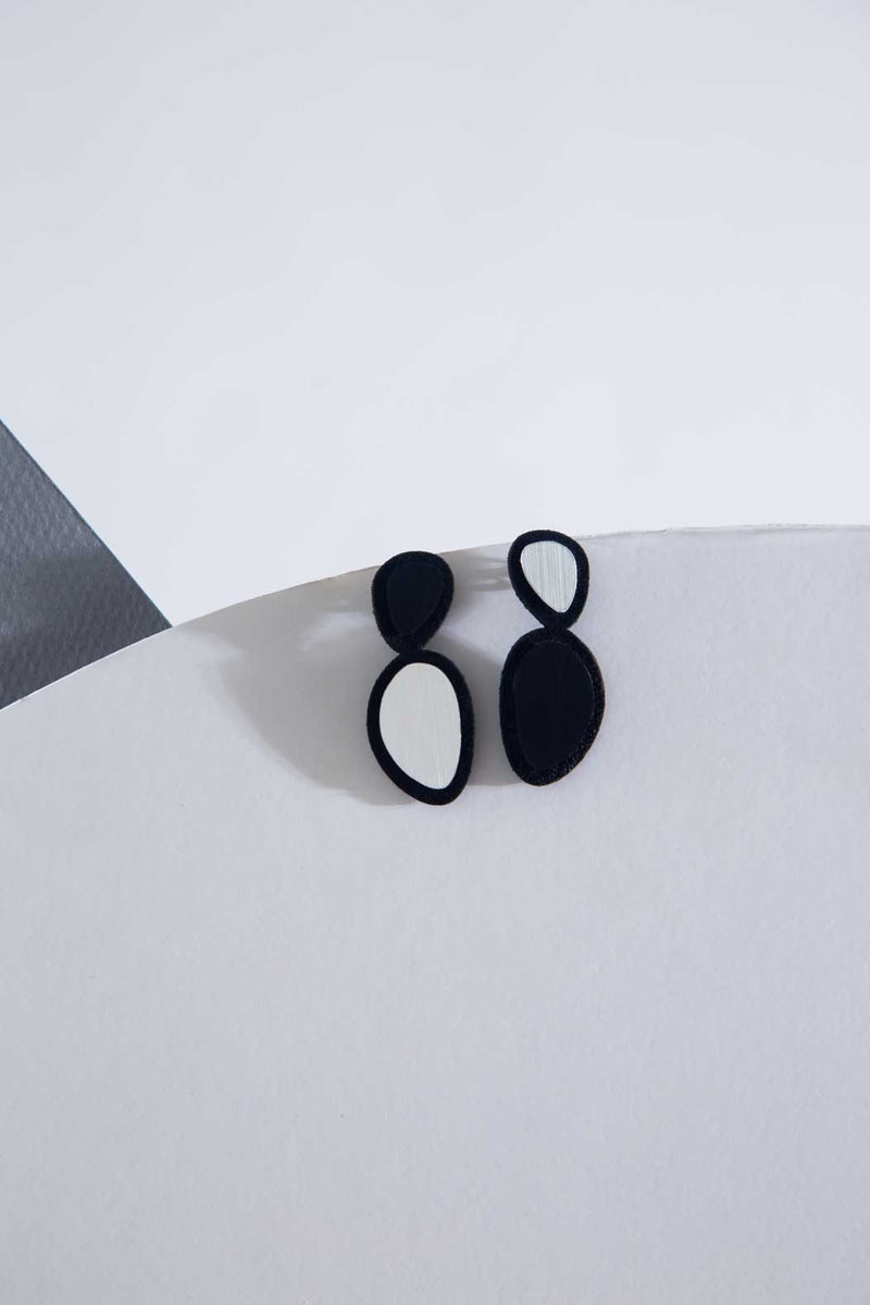 Boucles d'Oreilles Pierre - Argent+Noir